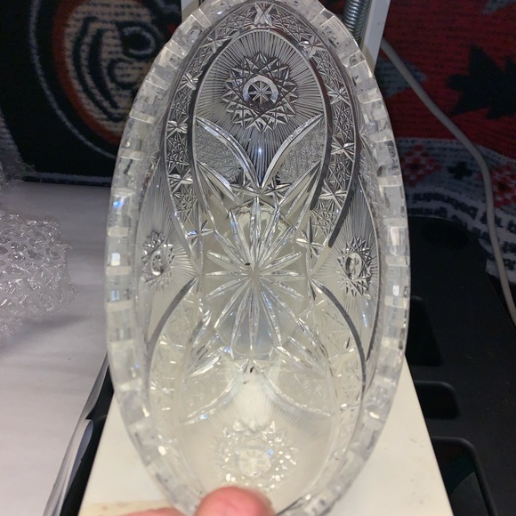 Beautiful Antique Heavy Cut Glass Oval Bowl High End - Picture 15 of 16